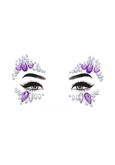 Lila Kalp Ve Zümrüt Desenli Kız Çocuk Yüz Sticker Lila