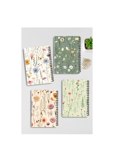 A5 Boyutunda 4'lü İnce Kapak Hatıra Defter Seti, Spiral Açık Gri