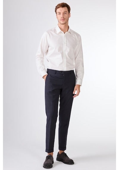 Dufy Koyu Lacivert Balıksırtı Slim Fit Erkek Takım Elbise Lacivert