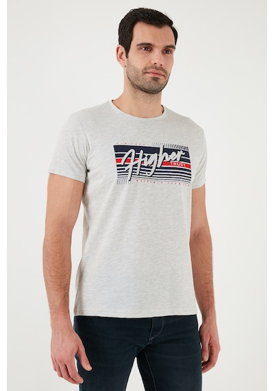 Buratti Pamuklu Slim Fit Bisiklet Yaka Baskılı Erkek T Shirt 541Higher Açık Melanj