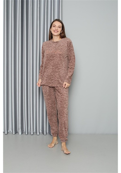 Akbeniz Welsoft Polar Kadın Pijama Takımı 8519 - L Sütlü Kahverengi
