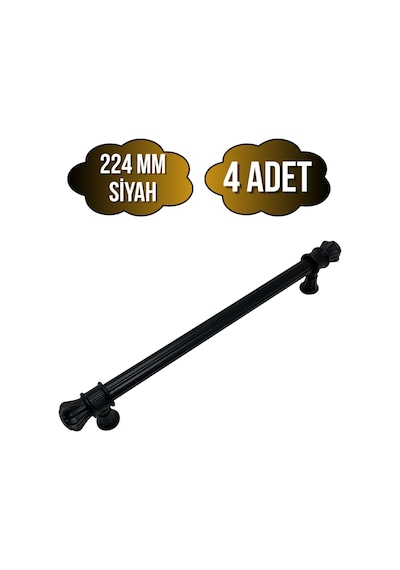 Nobel Akyaka Çizgili Siyah Metal Dolap Kulpu Mobilya Ve Mutfak Dolap Kulpu Siyah 224mm 4 Adet Siyah