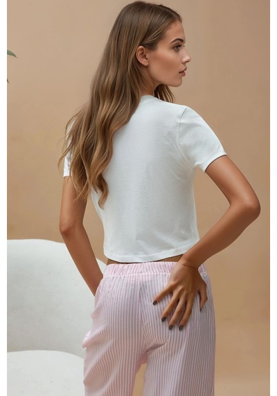 Hiccup Baskı Detaylı Regular Fit Bisiklet Yakalı %100 Pamuklu Crop T-shirt Çok Renkli