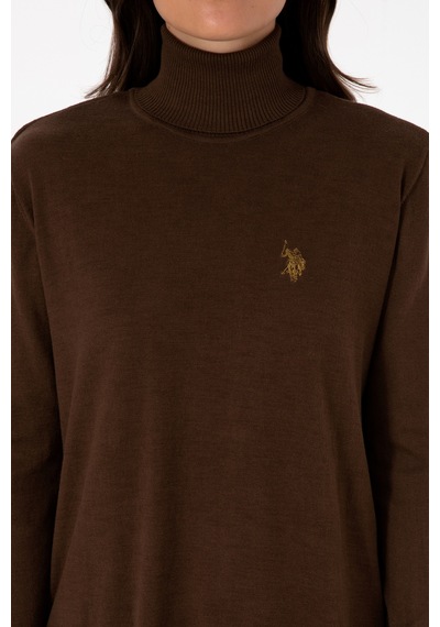U.S. Polo Assn. Kadın Kahverengi Boğazlı Basic Kazak 50313621-VR029
