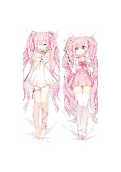 Anime Miku Hatsune Sakura Desenli Tasarım Çift Yön Baskılı Sarılma Yastığı Kılıfı Çok Renkli