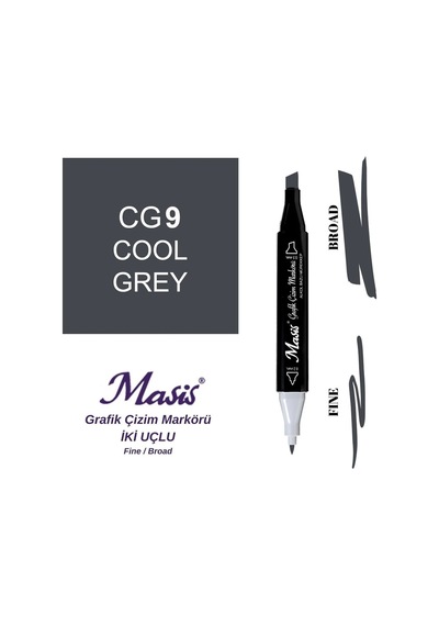 Çift Uçlu Marker Grafik Çizim Kalemi Cg9 Soğuk Gri