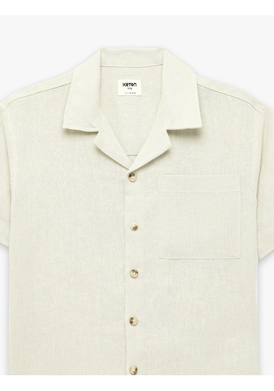 Koton Devrik Yaka Cepli Kısa Kollu Keten Oversize Gömlek Bej 6skb60168tw Ekru