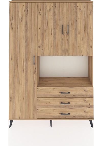 Arges Dolap 6 Raflı 3 Çekmeceli 3 Kapaklı 132x30x195 Çam-çam/çam Çam