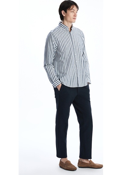 Lcw Vision Lacivert Regular Fit Uzun Kollu Çizgili Poplin Erkek Gömlek