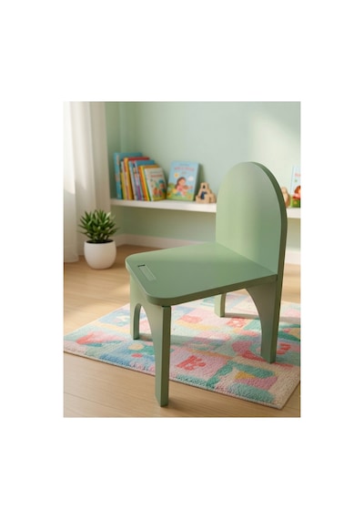 Montessori Mdf Çocuk Sandalyesi, Modern Tasarım, Güvenli Ve Dayanıklı Ahşap Çocuk Sandalyesi Yeşil