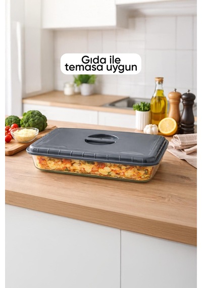 Gri Renk Dikdörtgen Borcam Kapağı Sızdırmaz Ve Dayanıklı Plastik Malzemeli Gıda Saklama Kapağı