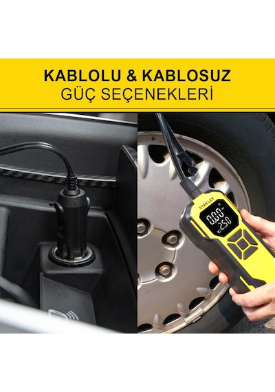 Stanley Sxıf0101 12v / Şarjlı Li-ion 150 Psı Dijital Göstergeli Akıllı Lastik Şişirme Pompası+powerbank+sos+led Lamba