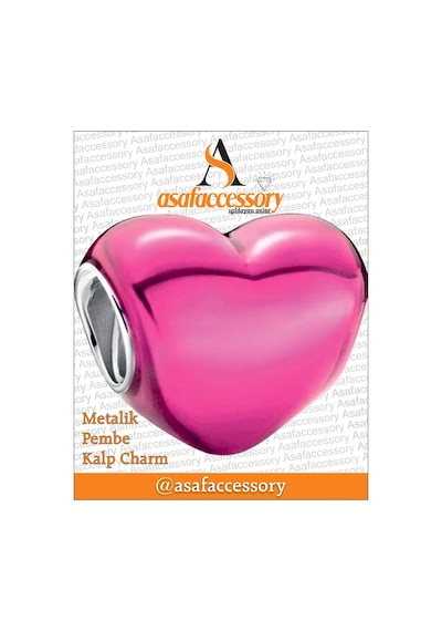 Metalik Pembe Kalp Charm