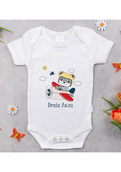 Bitmeyenkartus Bk Kids Isimli Sevimli Pilot Tasarımlı Bebek Body Zıbın - Model 1 Çok Renkli