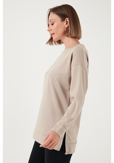 Lela Streç Oversize Fit Bisiklet Yaka Modal Kumaş Bayan Sweat 5865877 Taş