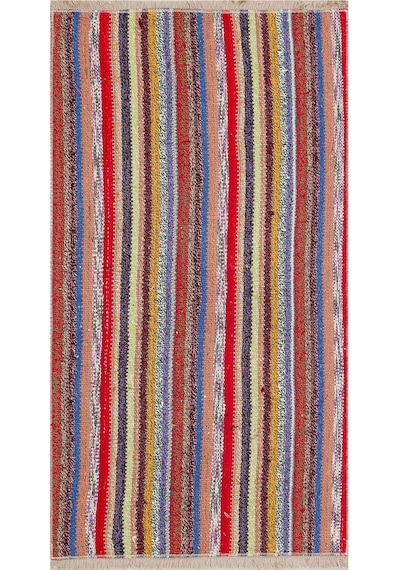 Çok Renkli Çizgili El Dokuma Koyun Yünlü Fars Kilim