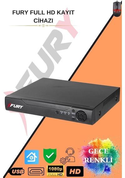 Fury 5 Kameralı Full Hd Gece Renkli - Su Geçirmez Ultra Led Güvenlik Kamerası Seti 320gb