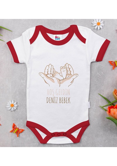 Bk Gift Bk Kids Hoş Geldin Bebek Tasarımlı Kırmızı Bebek Body Zıbın-5 Çok Renkli