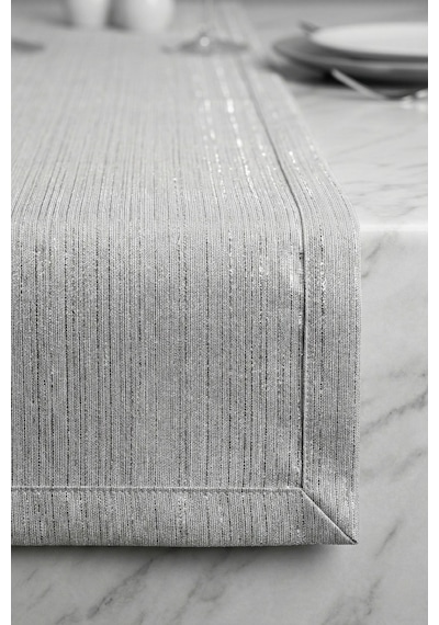 Lumen Serisi Simli Runner Gold / Silver , Premium Çeyizlik Lüks Şık Masa Örtüsü Runner 40x150 Cm Gümüş