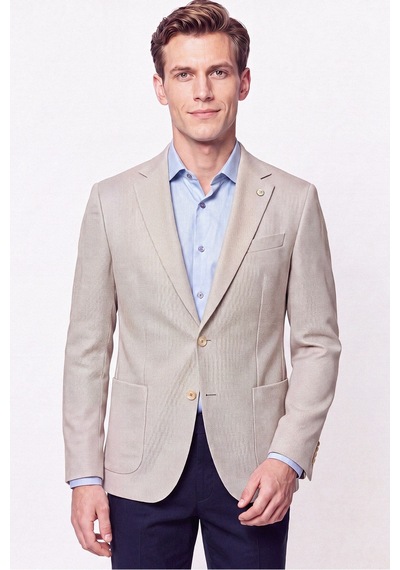 Comfort Fit Torba Cep Esnek Pamuklu Bej Blazer Ceket C 740