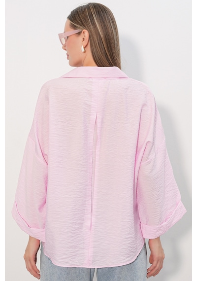 Bigdart Kadın Geniş Kol Oversize Gömlek 20401 - Pembe