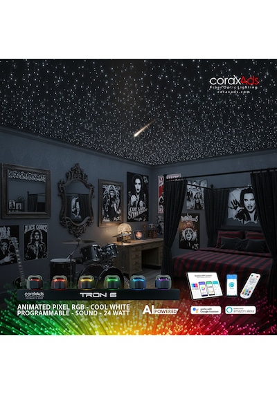 Gotık Genç Odası Ambiyans Aydınlatma Fiber Optik Yıldız Tavan Uygulama Seti - Mini Çok Renkli