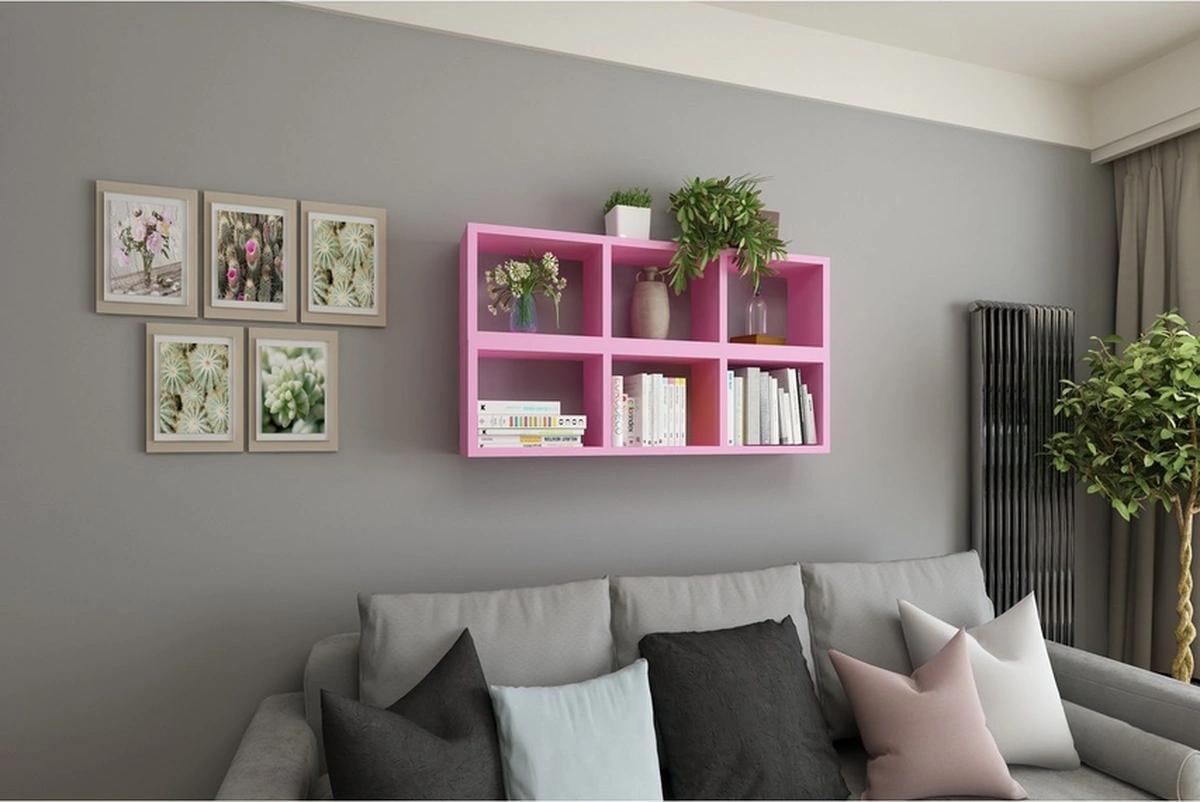 Duvar Rafı Kitaplık Yatay Dikey Takım Pembe Pembe