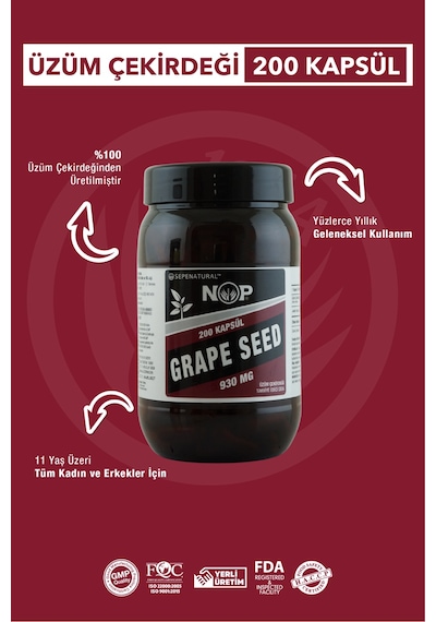 Sepe Natural Üzüm Çekirdeği Grape Seed Full Potency 200 Kapsül x 930 MG