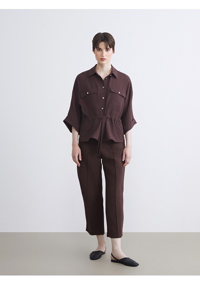 Lcw Vision Kahverengi Armürlü Oversize Kadın Gömlek