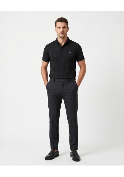 Özeniş Erkek Polo Yaka Slim Fit Çizgili Desen Kaşkorse T-shirt Siyah Özeniş Erkek Polo Yaka Slim Fit Çizgili Desen Kaşkorse T-shirt Siyah
