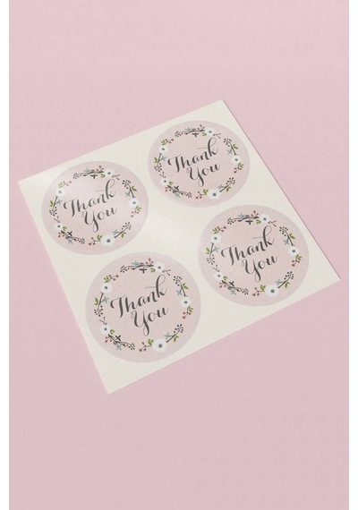 90 Adet Thank You Teşekkür Etiketi Pudra Çiçekli 3x3cm St2042 Çok Renkli