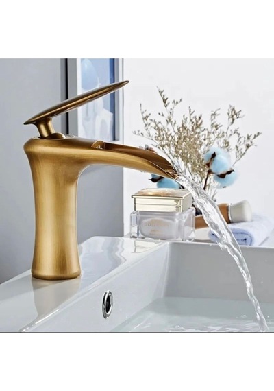 İsaoğlu Yapı Antik Gold Lavabo Bataryası Şelale Musluk Mat Gold Doğal Akışlı Lavabo Musluğu Gold