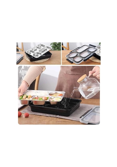 Vagonlife Bento 1600ml Lunchbox Tek Katlı 5 Bölmeli Çelik Sefer Tası Yemek Kutusu Açık Yeşil Diğer