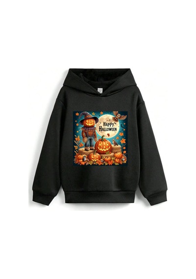 Stil X Halloween - Cadılar Bayramı Baskılı, Kapüşonlu Çocuk Sweatshırt, 3 İplik Şardonlu Siyah-7 Stil X Halloween - Cadılar Bayramı Baskılı, Kapüşonlu Çocuk Sweatshırt, 3 İplik Şardonlu Siyah-7