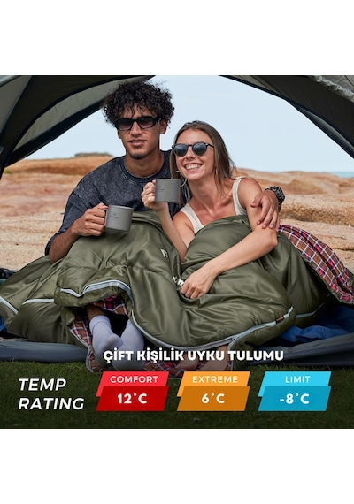 Kingcamp Freespace 250-d Çift Kişilik Yastıklı Uyku Tulumu Olive Gri - Kahverengi