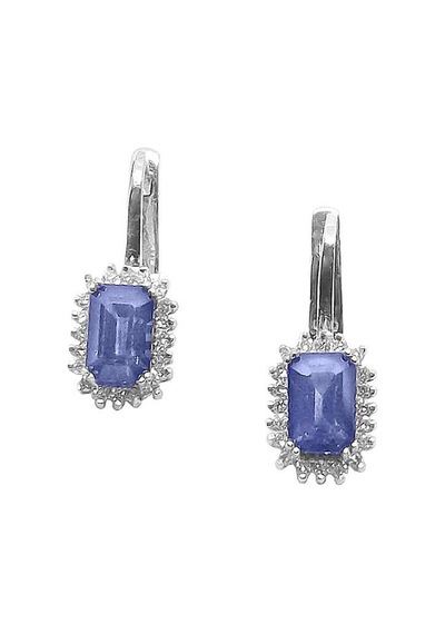 0.14 Karat Pırlantalı Kare Safir Küpe Pe1491-4 Beyaz
