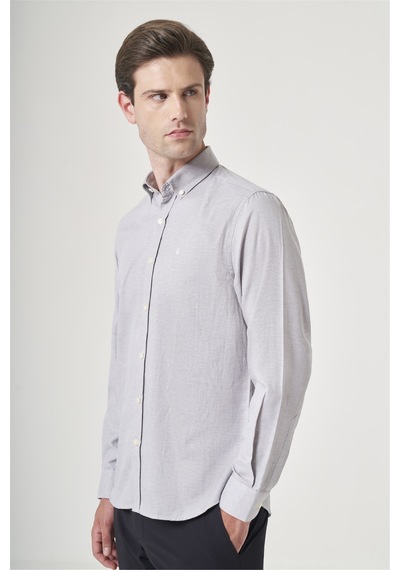 İmza Gri Düğmeli Yaka Oxford Slim Fit Pamuklu Gömlek 1004265124 Açık Gri