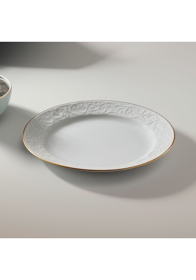 Güral Porselen Bahar Dalı Pasta Tabağı 6 Parça 20 CM Beyaz - Gold