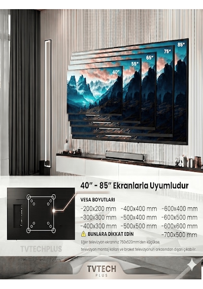 Tv Duvar Askı Aparatı I 85"-80"-75"-70"-65"-60"-55"-50"-45"-40" I Evrensel Uyum I Deprem ve Çocuk Kilitli I Mini Terazi I Kavisli/Curved I Yerli Üretim I Max Vesa 700x500