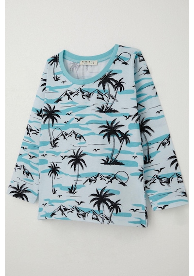 Breeze Erkek Bebek Pijama Takımı Palmiye Ağacı Desenli 9 Ay-3 Yaş, Açık Mavi Açık Mavi