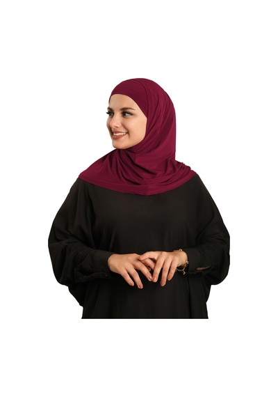 Hürrem Bone Bordo Pratik Hazır Geçmeli Boru Boneli İkili Tesettür Eşarp Sandy Düz 2501 16 bordo