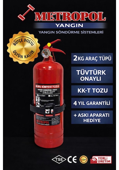 Metropol 2 Kg Tozlu Yangın Tüpü, Yangın Söndürme Tüpü.yangın Söndürücü.tekne Sertifikalı Yangın Tüpü.