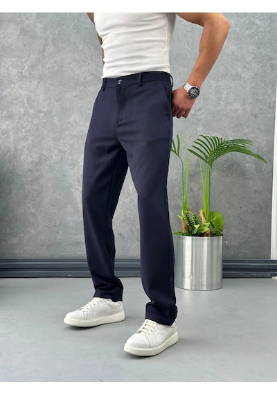 Modefendi Baggy Kesim Düz Kumaş Pantolon Lacivert