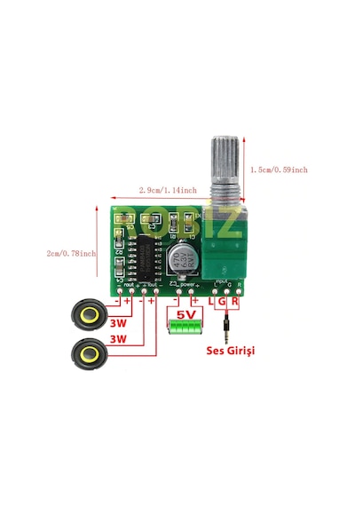 Ses Kontrol Potlu PAM8403 5V Mini Ses Yükseltici Class D 2x3w Amfi Kartı