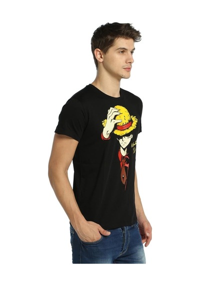 Bant Giyim - One Piece Monkey D. Luffy Siyah Erkek T-shirt Tişört Siyah