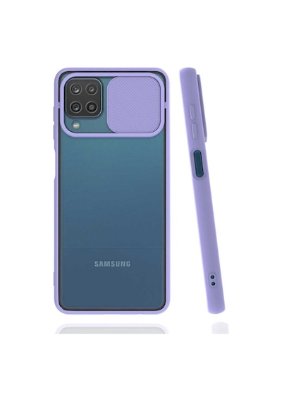 Noktaks - Galaxy Uyumlu A12 Uyumlu - Kılıf Slayt Sürgülü Arkası Buzlu Lensi Kapak - Lila - T18094 Lila