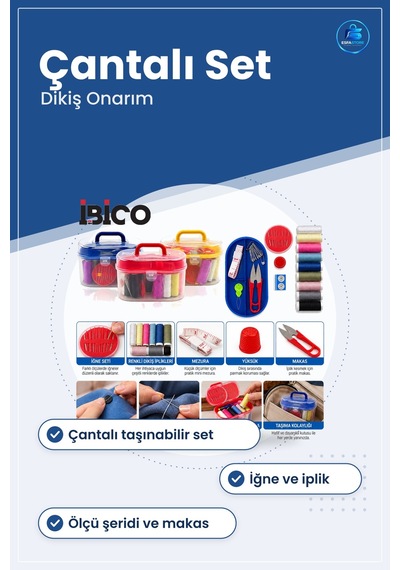Dikiş Makinesi Aksesuarı Çantalı Set İğne İplik Mezura Makas Yüks