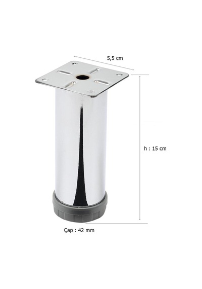 4 Adet Mobilya Ayağı Metal 15 Cm Alttan Ayarlı 42 Mm Krom Ayak Bej Diğer