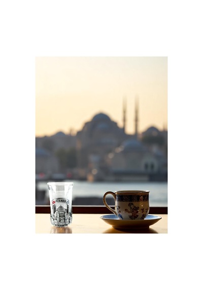 İstanbul Temalı Dekoratif Cam Kahve Yanı Bardak Ayasofya, Galata Ve Kız Kulesi Figürlü 730450825