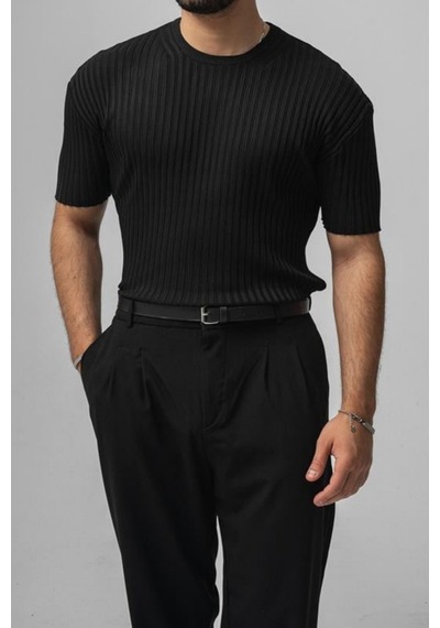 Cool Tarz Erkek Siyah Likralı Loose Fit T-shirt Siyah Siyah
